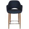 Albury Commercial Grade Gravity Fabric Counter Stool with Arm, Metal Leg, Navy / Light Oak
