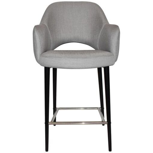Albury Commercial Grade Gravity Fabric Counter Stool with Arm, Metal Leg, Steel / Black