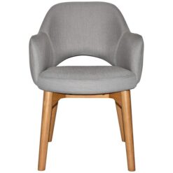 Albury Commercial Grade Gravity Fabric Dining Armchair, Timber Leg, Steel / Light Oak