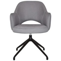 Albury Commercial Grade Gravity Fabric Swivel Dining Armchair, V2 Trestle Leg, Steel / Black