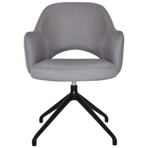 Albury Commercial Grade Gravity Fabric Swivel Dining Armchair, V2 Trestle Leg, Steel / Black