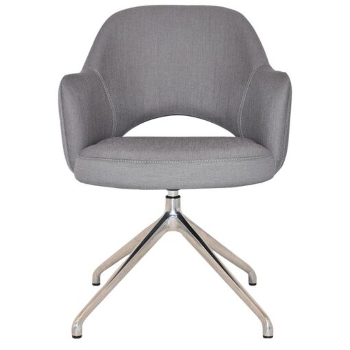 Albury Commercial Grade Gravity Fabric Swivel Dining Armchair, V2 Trestle Leg, Steel / Silver