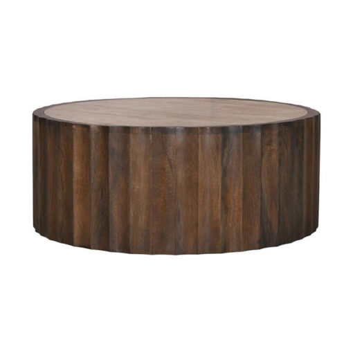 Arlena Travertine Top Mango Wood Round Coffee Table, 89cm