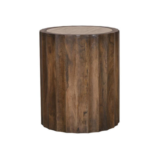 Arlena Travertine Top Mango Wood Round Side Table