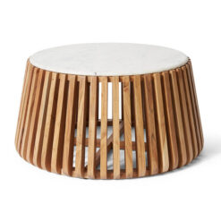 Azuka Marble Topped Acacia Timber Round Coffee Table, 90cm, White / Natural