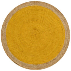Border No.1147 Handwoven Jute Round Rug, 120cm, Ochre