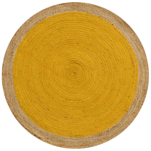 Border No.1147 Handwoven Jute Round Rug, 120cm, Ochre
