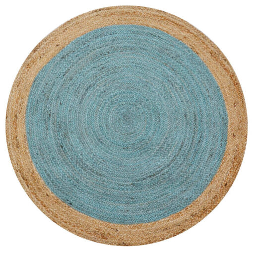 Border No.1147 Handwoven Jute Round Rug, 120cm, Teal