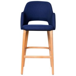 Durafurn Sorbet Commercial Grade Fabric Bar Stool, Timber Leg, Navy / Trojan Oak