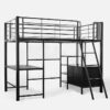 Gaming Loft Bed with Desk and Storage Cabinet, Steel Metal Frame, Space Saving Design, for Single Mattress, Matte Dark Grey