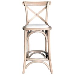 Kasan Oak Timber Cross Back Counter Stool, Linen Seat, Weathered Oak