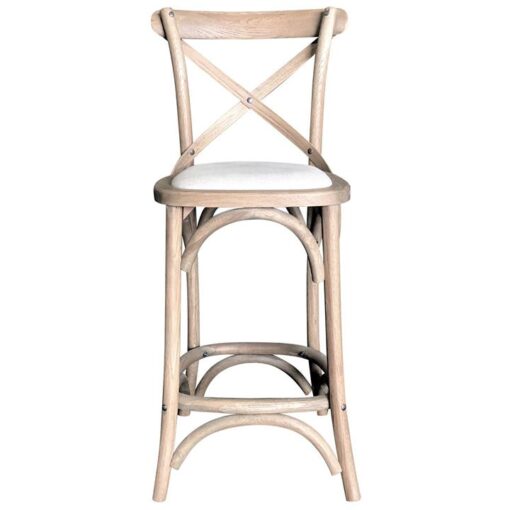 Kasan Oak Timber Cross Back Counter Stool, Linen Seat, Weathered Oak