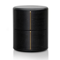 Landon Wooden Round Bedside Table, Black