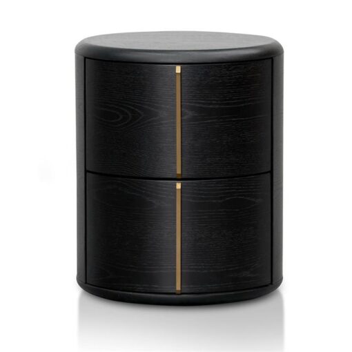Landon Wooden Round Bedside Table, Black