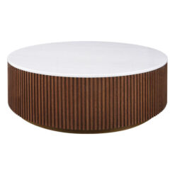 Mason Marble & Oak Round Coffee Table, 110cm, Walnut