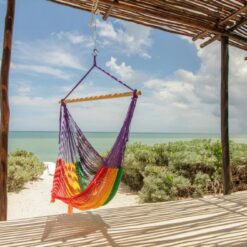 Mayan Legacy Extra Large Outdoor Cotton Mexican Hammock Chair in Rainbow Colour