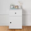 Porto Bedside Table - White - Slim - Round Black
