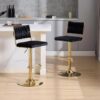 SERENITà 2x Velvet Bar Stools with Braided Back Elegant Kitchen High Chairs, Kitchen Island Stools Adjustable Height Swivel Bar Chairs with Gold Legs