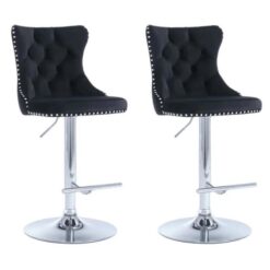 SERENITà Black Velvet Bar Stools Adjustable Swivel Counter Height Chairs with Tufted Back and Nailhead Trim for Kitchen Island Pub Restaurant (2Pcs, C