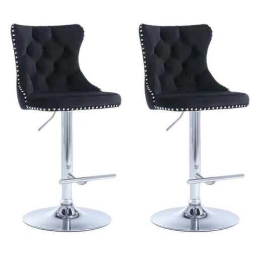 SERENITà Black Velvet Bar Stools Adjustable Swivel Counter Height Chairs with Tufted Back and Nailhead Trim for Kitchen Island Pub Restaurant (2Pcs, C