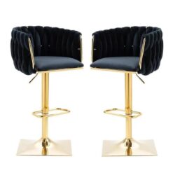 SERENITà Modern Velvet Breakfast Bar Stools Swivel Barstools Adjustable Counter Stools with Backrest Set of 2 Black