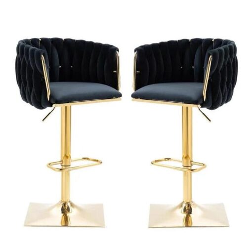 SERENITà Modern Velvet Breakfast Bar Stools Swivel Barstools Adjustable Counter Stools with Backrest Set of 2 Black