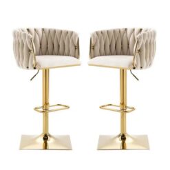 SERENITà Modern Velvet Breakfast Bar Stools Swivel Barstools Adjustable Counter Stools with Backrest Set of 2 iVORY