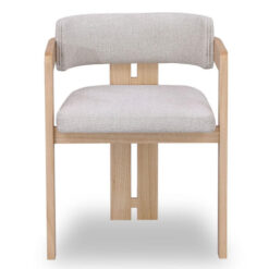 Seroni Fabric & Timber Carver Dining Chair, Set of 2, Stone Beige / Ashwood