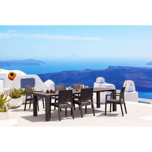 Siesta Vegas 7 Piece Commercial Grade Resin Rattan Outdoor Extendable Dining Table Set, 260-300cm, with Ibiza Armchair, Chocolate