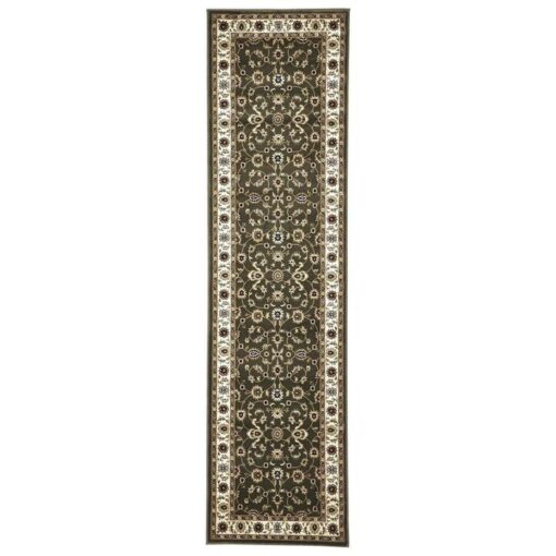 Sydney Classic Turkish Made Oriental Runner Rug, 300x80cm, Green / Ivory