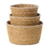 Tressic Woven Seagrass Round Basket, Set of 3, White Stitch