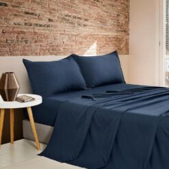 Vintage Washed Microfibre Sheet Set with 2 Pillowcases - Navy - Double