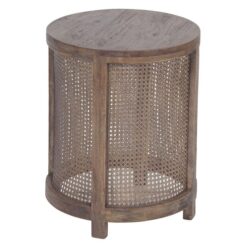 Wendell Mango Wood & Rattan Round Side Table, Honey Brown