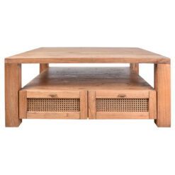 Wendell Mindi Wood & Rattan Square Coffee Table, 100cm, Light Tobacco