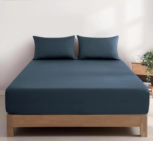 100% Vintage Washed Cotton Fitted Sheet Combo Set - 100% Natural Cotton, Ultra Soft & Breathable - Includes Fitted Sheet & Pillowcases - Machine Washa