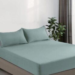 100% Vintage Washed Microfibre Fitted Sheet Set - Ultra Soft & Lightweight All-Season Fitted Sheet with 2 Pillowcases (Seafoam, Queen Size)