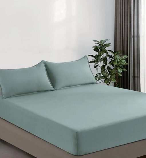 100% Vintage Washed Microfibre Fitted Sheet Set - Ultra Soft & Lightweight All-Season Fitted Sheet with 2 Pillowcases (Seafoam, Queen Size)