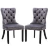 2x Velvet Dining Chairs Upholstered Tufted Kithcen Chair with Solid Wood Legs Stud Trim and Ring-Gray