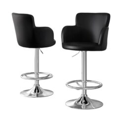 Artiss 2x Leather Bar Stools Swivel Adjustable Gas Lift PU Counter Chairs Black