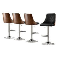 Artiss 4X Bar Stool Wood Swivel Adjustable Kitchen Counter Stool Leather Black