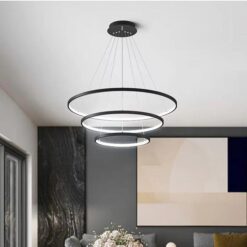 BAMDECOR 18801 Modern LED Chandelier, Dimmable Pendant Light with Remote Control Rings Round Ceiling Lighting Fixture 3 Color Temperatures Contemporar