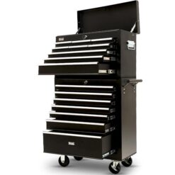 BULLET Pro 16 Drawer Tool Box Cabinet Chest Storage, Toolbox Garage Organiser Set, Black