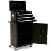 BULLET Pro 3 Drawer Tool Box Cabinet Trolley Storage, with 1-Door Toolbox Garage Organiser Set, Black