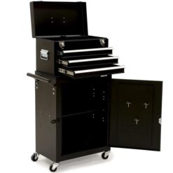 BULLET Pro 3 Drawer Tool Box Cabinet Trolley Storage, with 1-Door Toolbox Garage Organiser Set, Black
