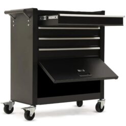 BULLET Pro 4 Drawer Tool Box Cabinet Trolley Storage, with 1-Door Toolbox Garage Organiser Set, Black