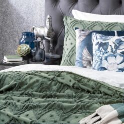 Medallion Sage Cotton Vintage Washed Tufted King Quilt Cover set by Park Avenue