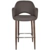 Albury Commercial Grade Vinyl Bar Stool with Arm, Metal Leg, Charcoal / Light Walnut