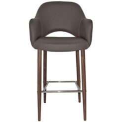 Albury Commercial Grade Vinyl Bar Stool with Arm, Metal Leg, Charcoal / Light Walnut