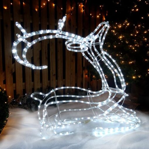 Letitia IP44 Indoor / Outdoor LED Light Up Sitting Reindeer Silhouette Figurine, White