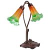 Lily Tiffany Style Stained Glass Flower Table Lamp, Double Shade, Amber / Green